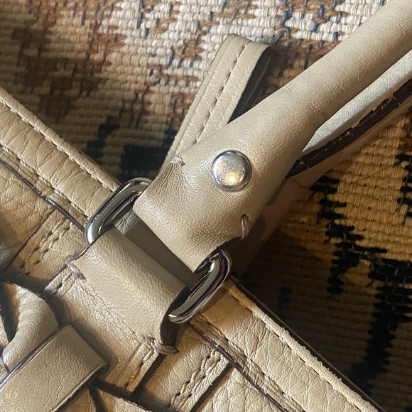 Coach Hampton Cream Leather Carryall Satchel Tote Handbag Braid Pebble F13084 - Picture 13 of 16